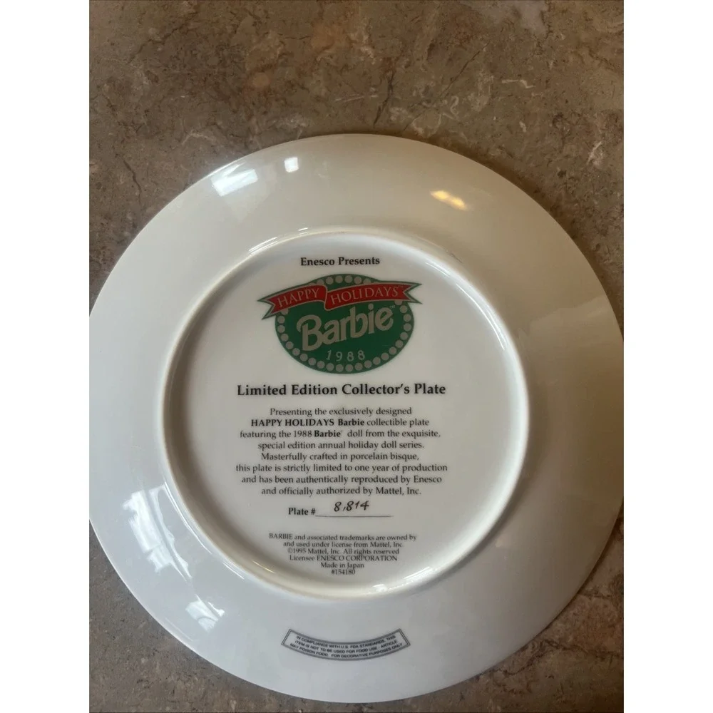 Enesco Happy Holiday Barbie 1988 Limited Edition Plate